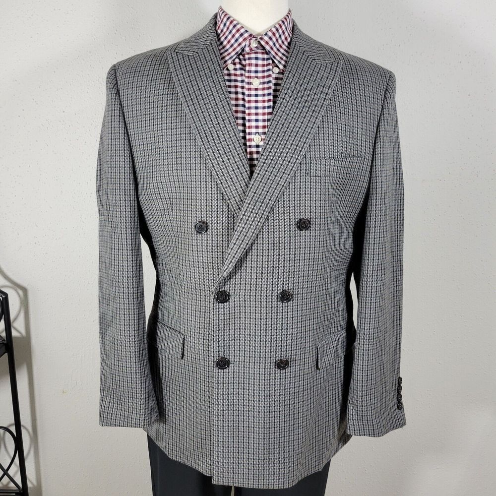 Lauren Ralph Lauren Mens DBL Breast Six Button Flannel Poly Wool Houndstooth 43R